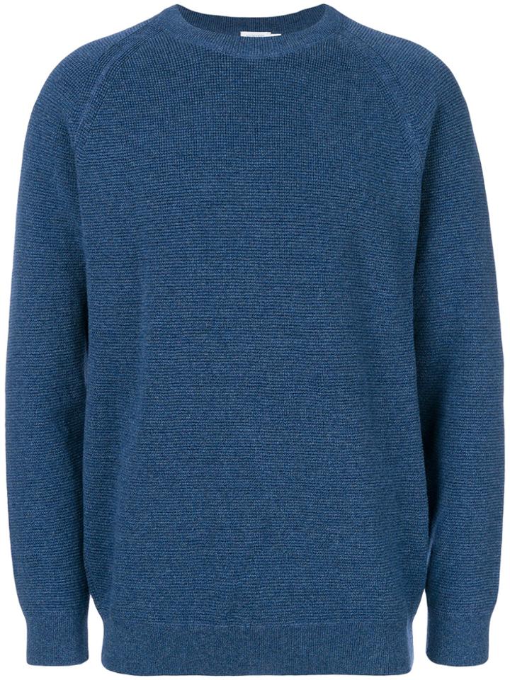 Sunspel Waffle Stitch Crew Neck Jumper - Blue