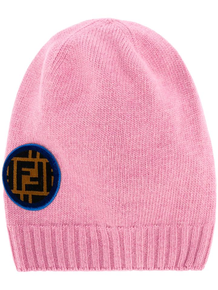 Fendi Ff Logo Patch Beanie - Pink & Purple