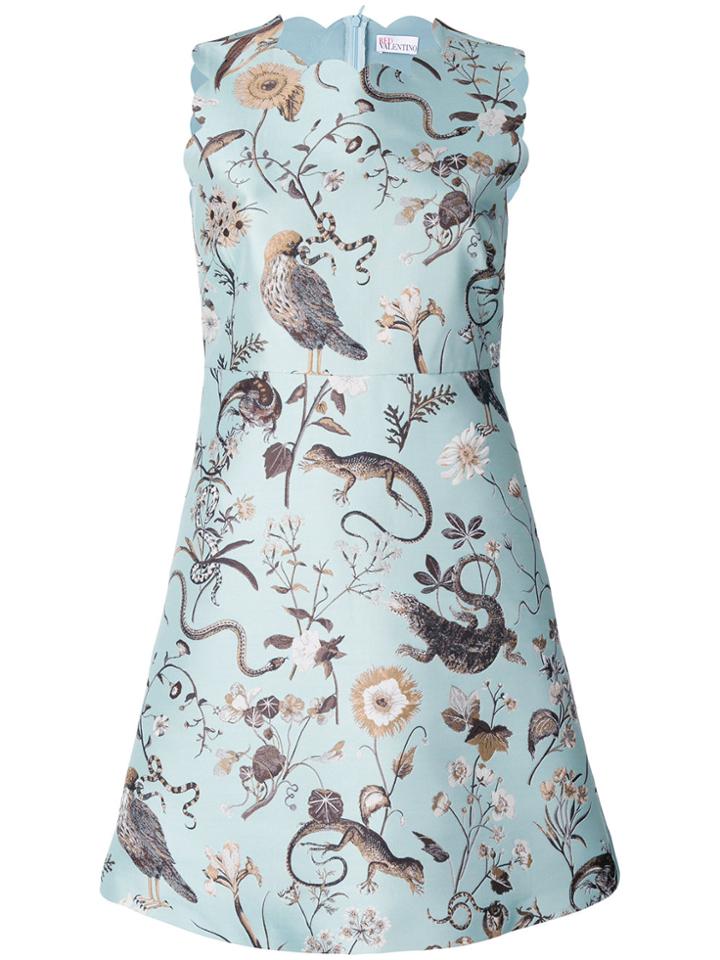 Red Valentino Bird And Insect Print Shift Dress - Blue