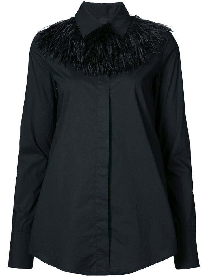 Vera Wang Detachable Plume Collar Shirt - Black