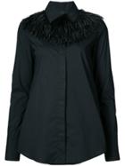 Vera Wang Detachable Plume Collar Shirt - Black