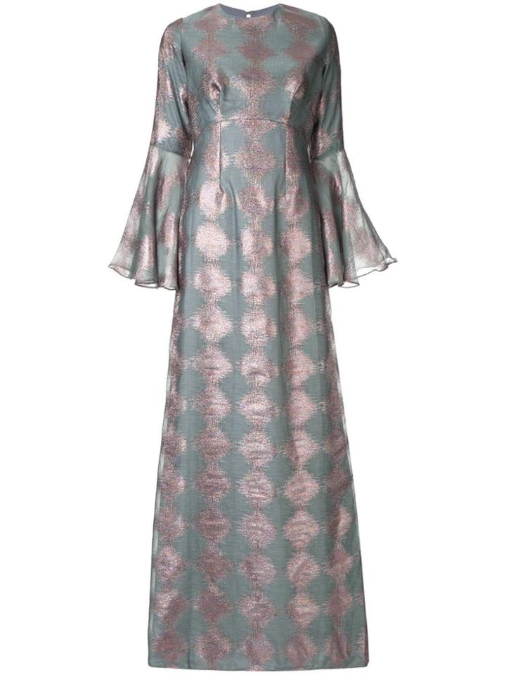 Safiyaa London Metallic Embroidered Flared Dress - Green