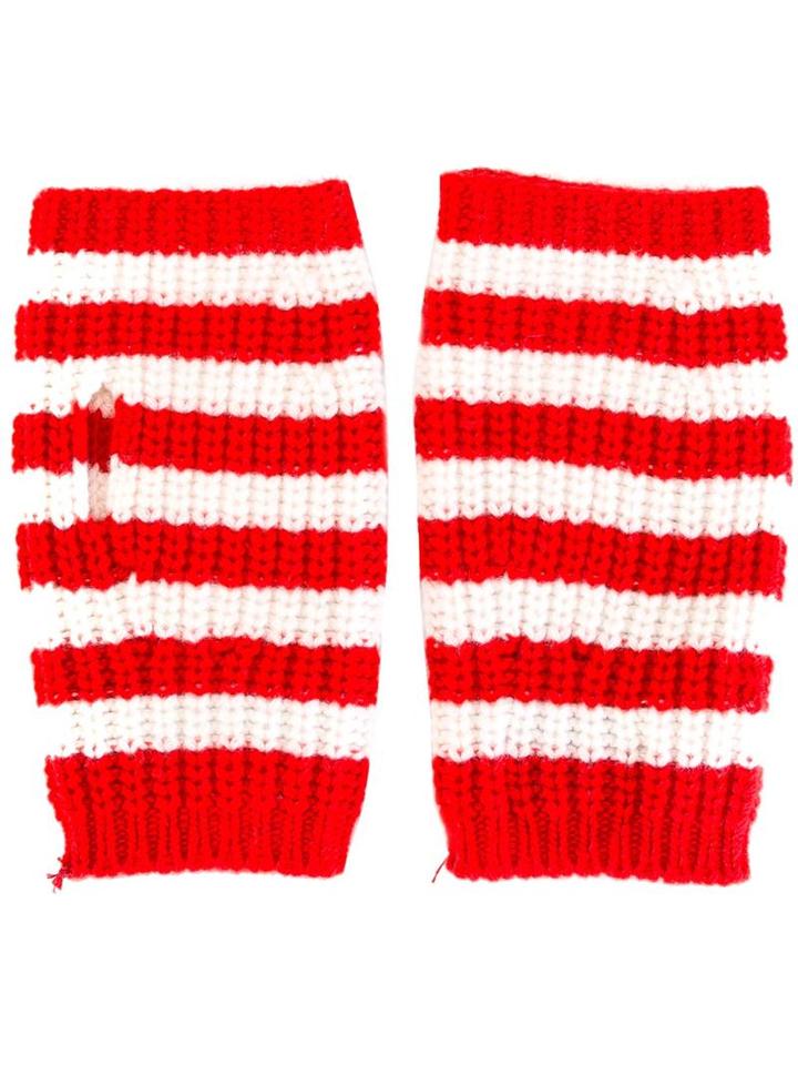 Gucci Fingerless Striped Gloves, Men's, Size: Medium, Red, Wool