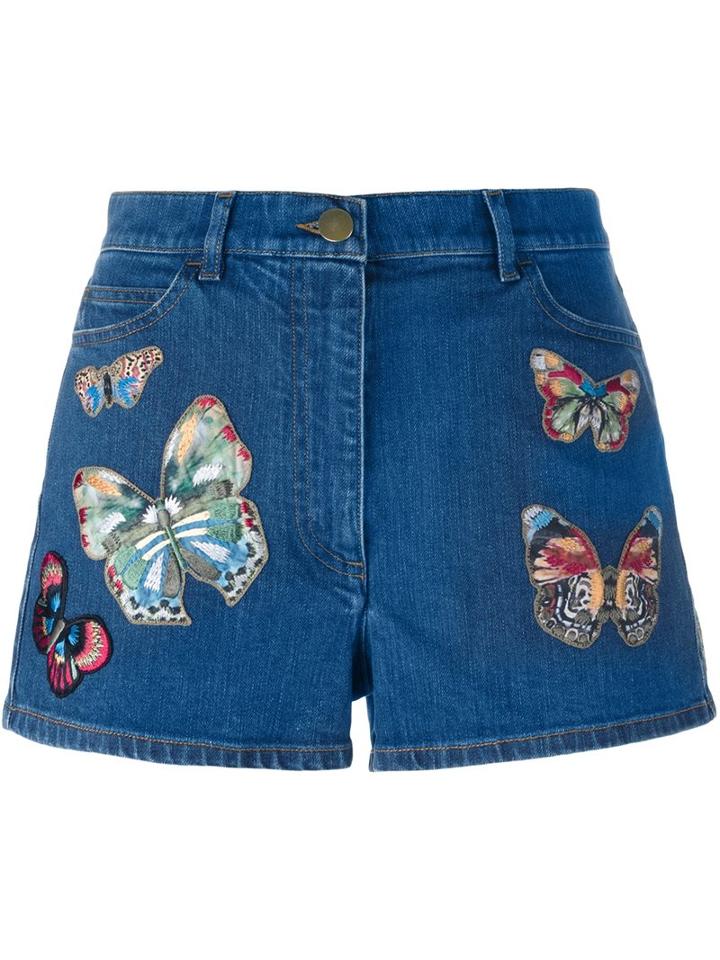 Valentino 'jamaica Butterflies' Denim Shorts