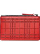 Burberry Perforated Check Leather Zip Card Case - Red