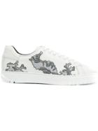Salvatore Ferragamo Embroidered Lace-up Sneakers - White