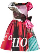 Moschino Flared Printed Bow Dress - Pink & Purple