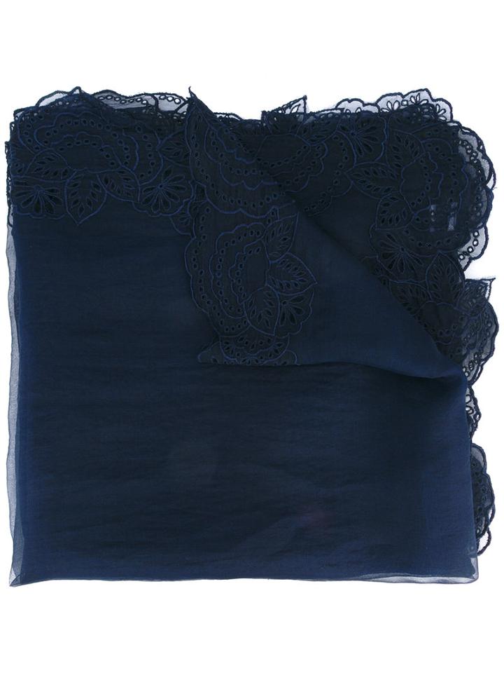 Faliero Sarti - Floral Embroidered Scarf - Women - Silk/polyester/viscose - One Size, Women's, Blue, Silk/polyester/viscose