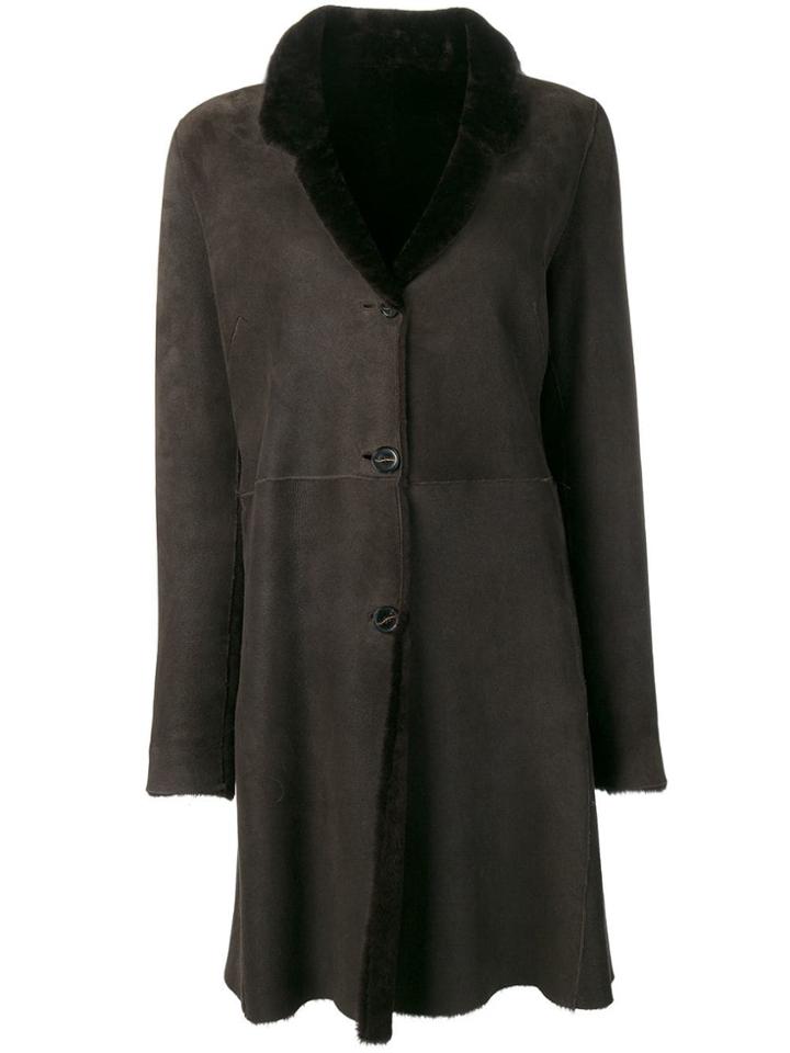 Liska Classic Fur Trimmed Coat - Brown