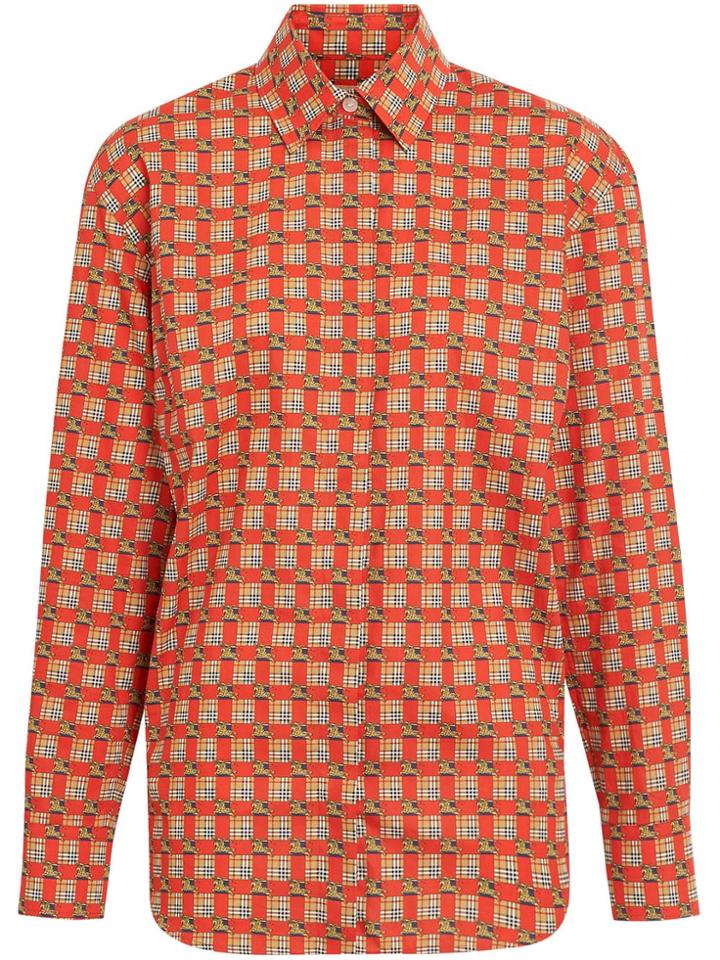 Burberry Tiled Archive Print Cotton Shirt - Yellow & Orange