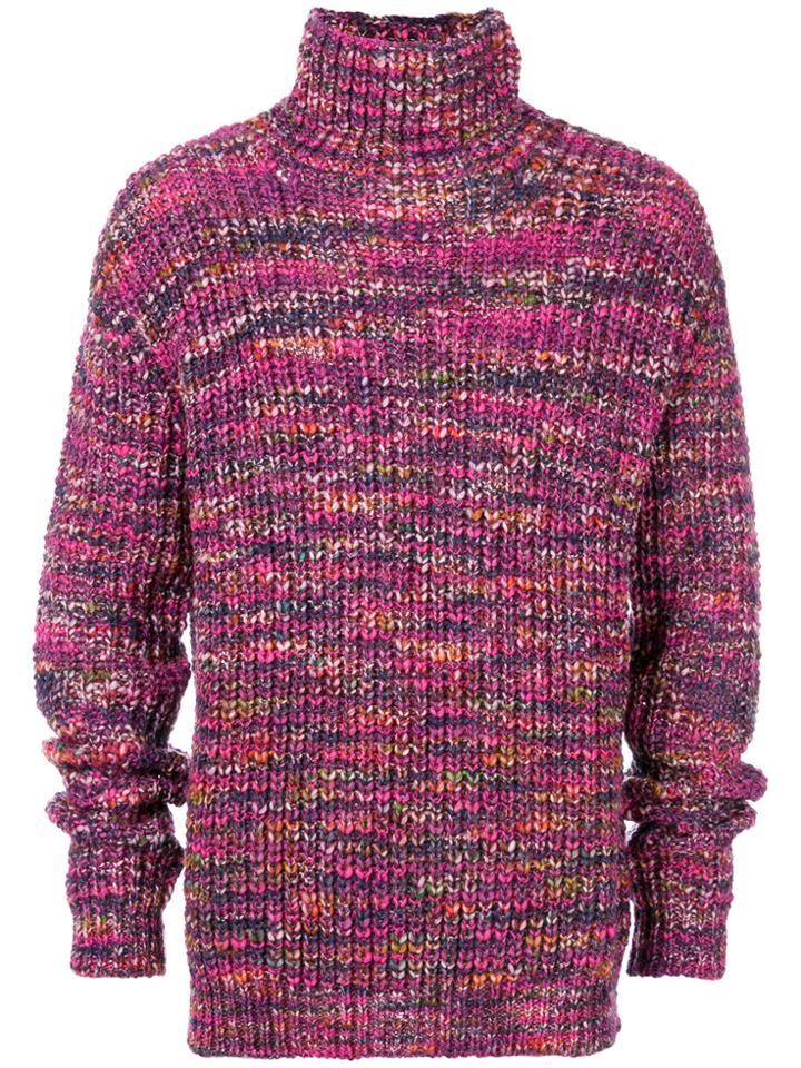 Paura Tonal Knit Turtleneck Jumper - Pink & Purple