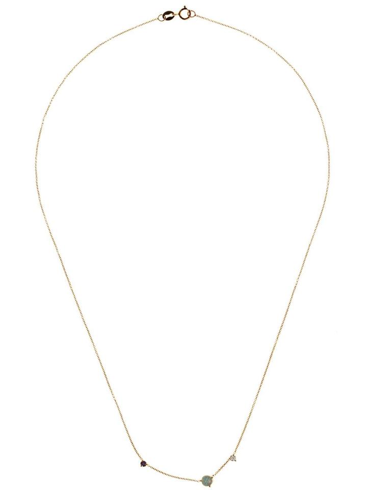 Wwake 14kt Yellow Gold Three Step Opal, Sapphire And Diamond Necklace