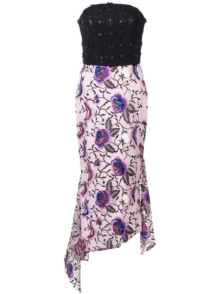 Christian Siriano Embroidered Floral Strapless Dress - Black