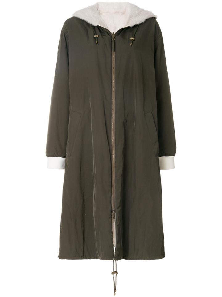 Army Yves Salomon Fur-trim Zipped Coat - Green
