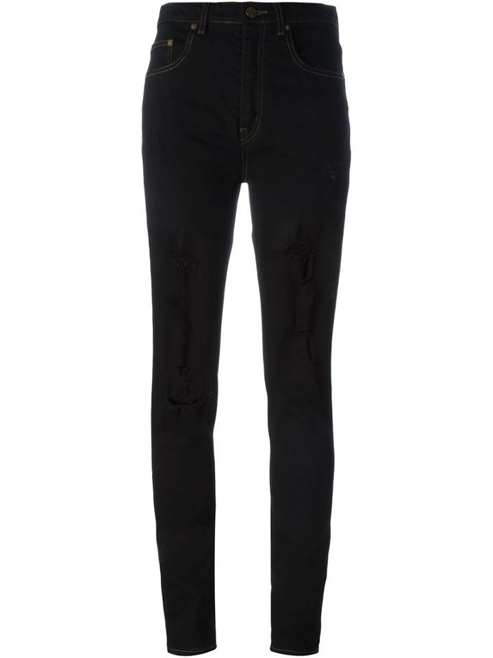 Saint Laurent Ripped Skinny Jeans, Women's, Size: 29, Blue, Cotton/spandex/elastane