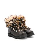 Ermanno Scervino Junior Teen Leopard Print Fur Trim Boots - Black