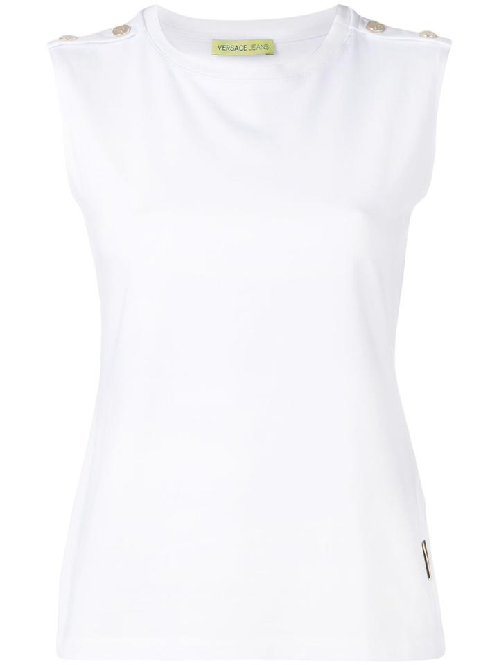 Versace Jeans Appliqué Button Top, Women's, Size: 40, White, Cotton/spandex/elastane