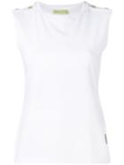 Versace Jeans Appliqué Button Top, Women's, Size: 40, White, Cotton/spandex/elastane