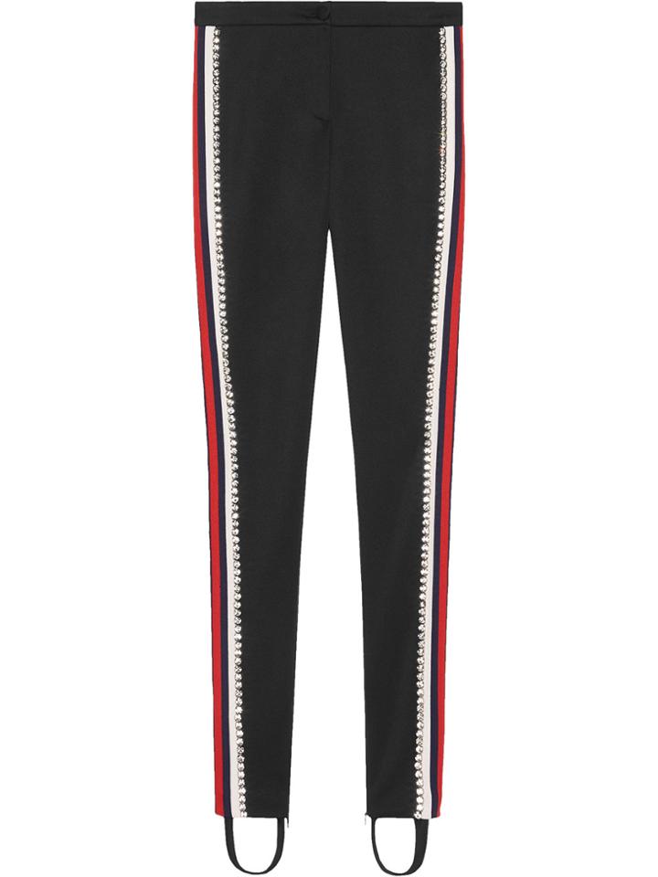 Gucci Black Crystal Stripe Stirrup Track Pants