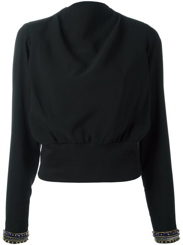 Manish Arora Embellished Cuffs Draped Blouse, Women's, Size: Medium, Black, Polyester/metal/glass