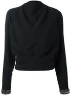 Manish Arora Embellished Cuffs Draped Blouse, Women's, Size: Medium, Black, Polyester/metal/glass