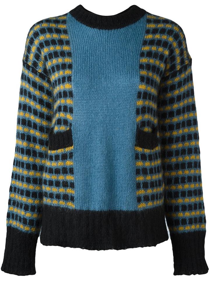 Marni Loose Colour Block Jumper, Women's, Size: 40, Blue, Polyamide/mohair/wool