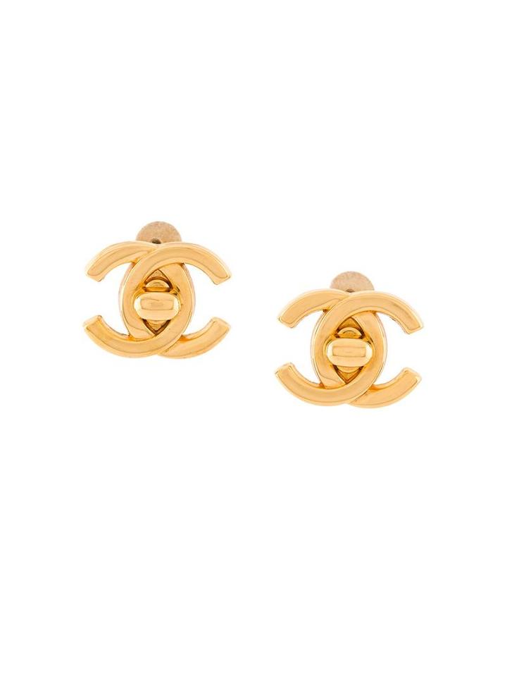 Chanel Vintage Cc Turnlock Clip-on Earrings, Women's, Yellow/orange