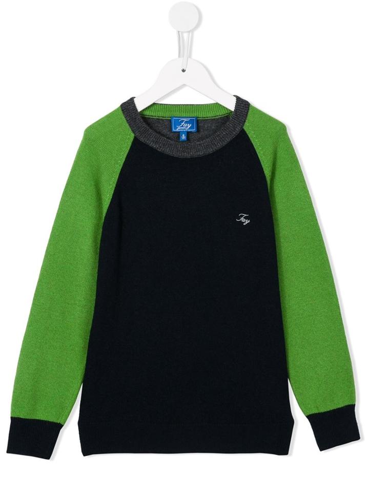 Fay Kids Contrast Sleeve Jumper, Boy's, Size: 6 Yrs, Black