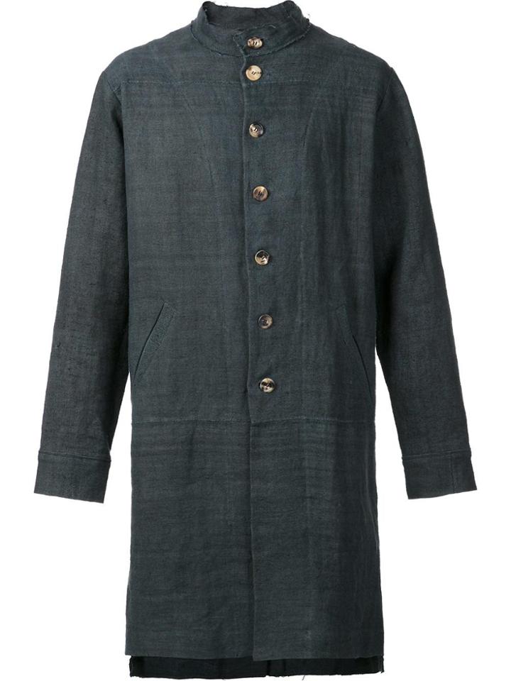 By Walid Band Collar Buttoned Coat - Grey