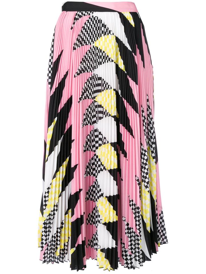 Msgm Printed Pleated Midi Skirt - Pink & Purple