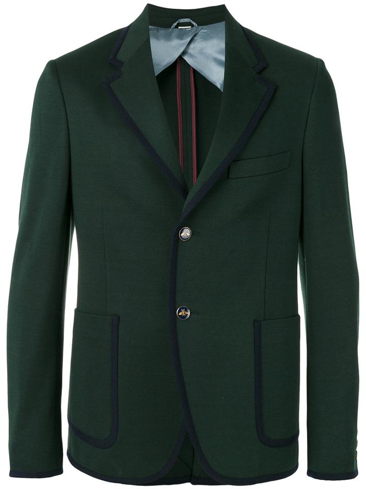 Gucci Bee Embellished Blazer, Men's, Size: 50, Green, Cotton