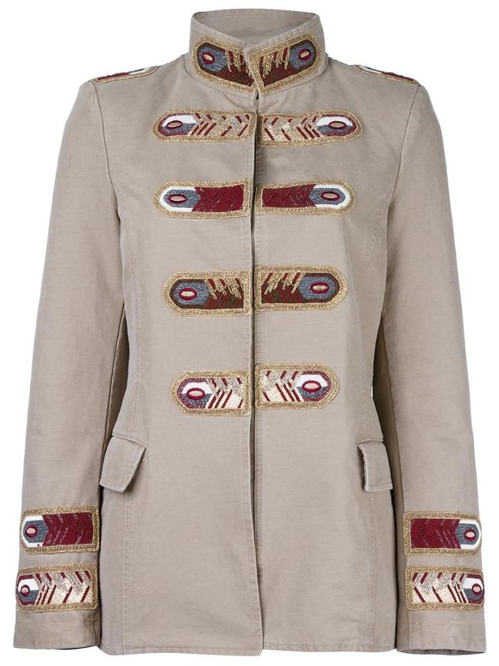 Ermanno Scervino Straps Patch Military Jacket, Women's, Size: 46, Grey, Cotton/viscose/brass