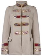 Ermanno Scervino Straps Patch Military Jacket, Women's, Size: 46, Grey, Cotton/viscose/brass