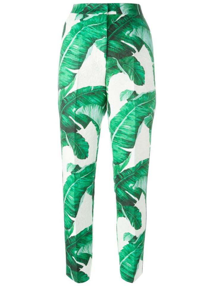 Dolce & Gabbana Banana Leaf Brocade Trousers, Women's, Size: 40, White, Cotton/silk
