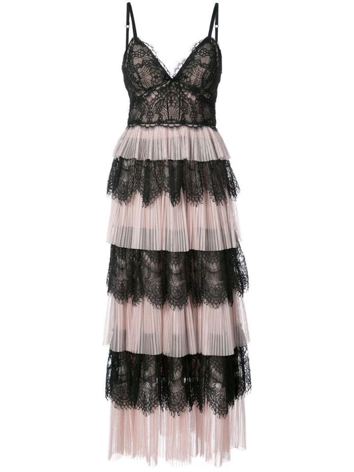 Marchesa Notte Ruffle Lace Dress - Pink