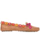Car Shoe Floral Appliqué Loafers - Nude & Neutrals