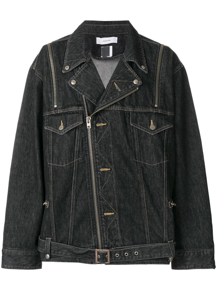 Facetasm Biker Style Denim Jacket - Black
