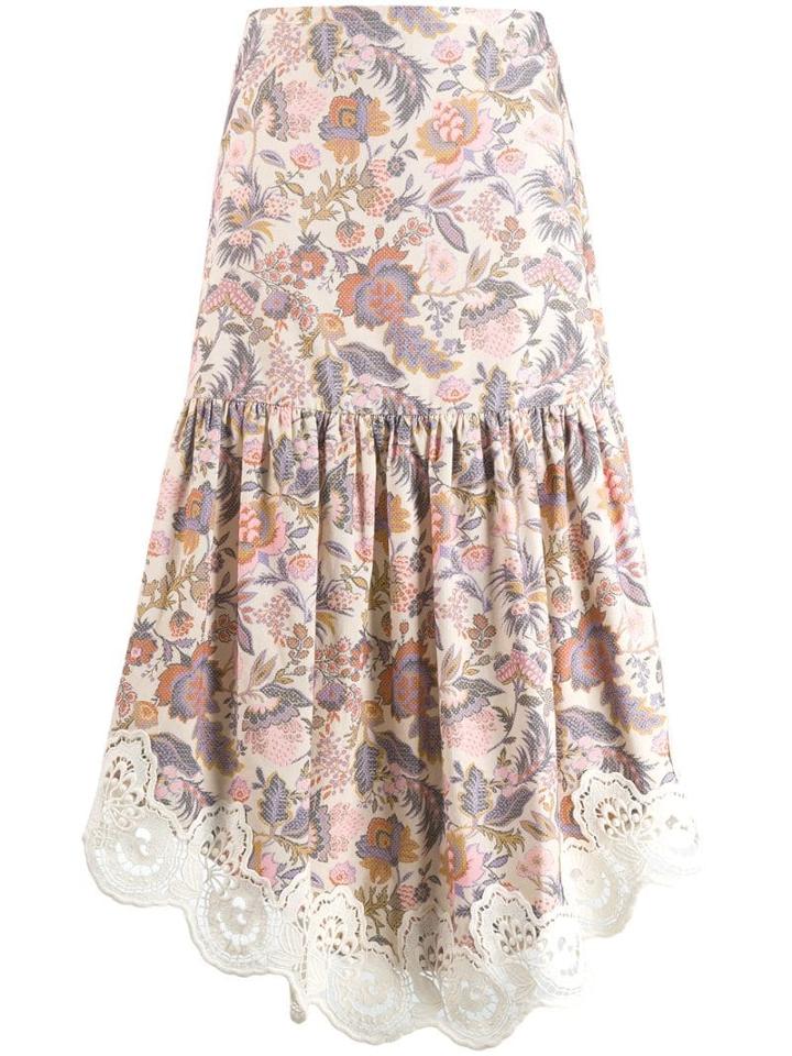 See By Chloé Floral Print Asymmetrical Skirt - Neutrals