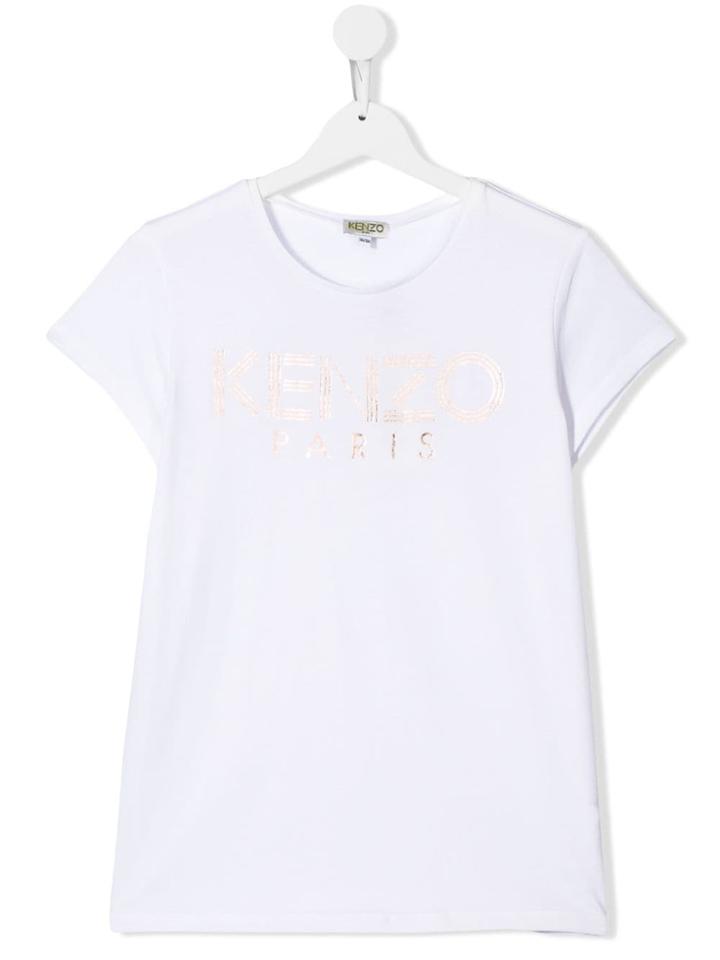 Kenzo Kids Foiled Logo Cap Sleeve T-shirt - White