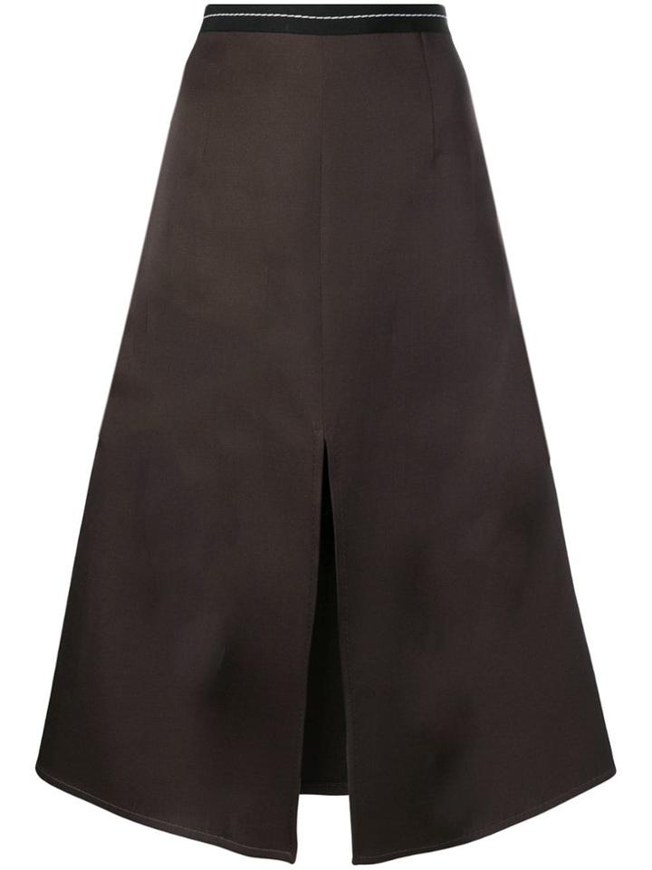 Marni Overstitched Slit Midi Skirt - Brown