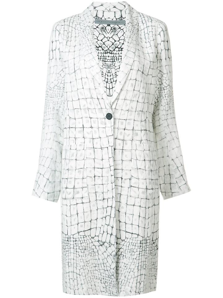 Raquel Allegra Printed Slim Duster, White, Linen/flax