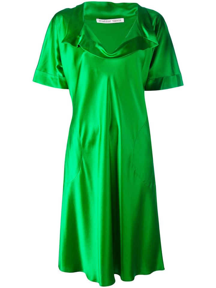 Stephan Janson - V-neck T-shirt Dress - Women - Silk - L, Green, Silk