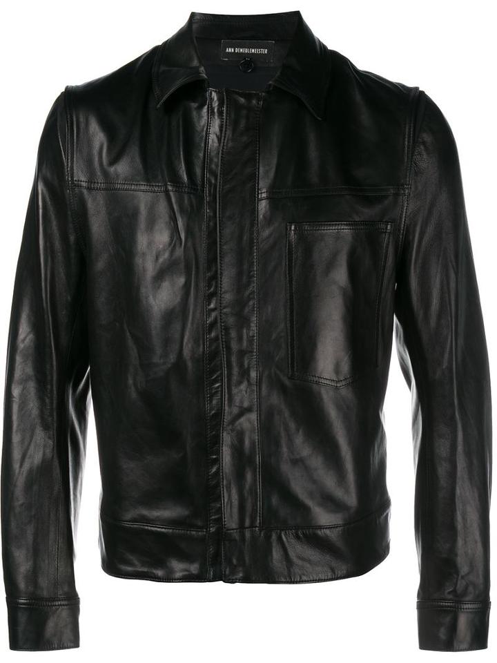 Ann Demeulemeester Concealed Zip Jacket, Men's, Size: Medium, Black, Leather/rayon/polyester