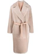 Blancha Belted Double-breasted Coat - Pink