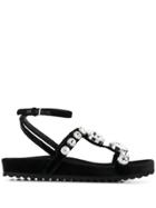 Miu Miu Embellished Open Toe Sandals - Black
