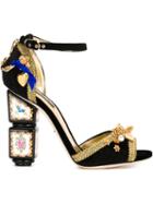 Dolce & Gabbana Embellished Sandals, Women's, Size: 38, Black, Viscose/metal Other/leather