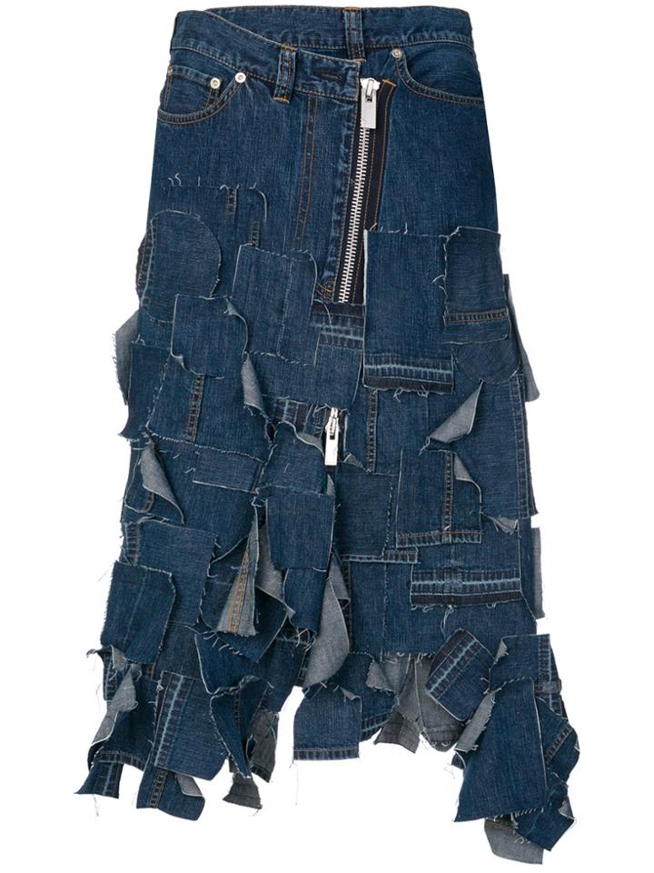 Sacai Twisted Denim Patchwork Skirt - Blue