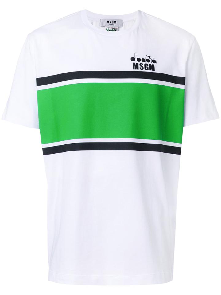 Msgm Striped Logo T-shirt - White