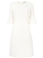 Fendi Flower Appliqué Dress, Women's, Size: 42, White, Silk/lamb Skin/glass