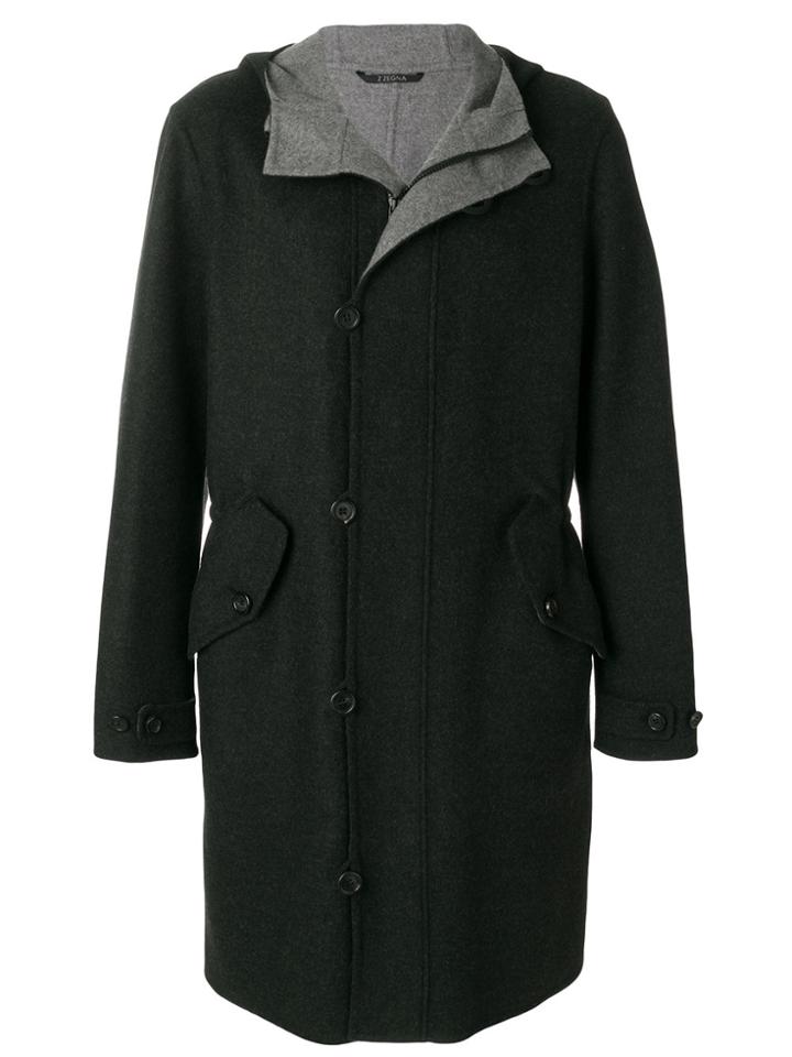 Z Zegna Hooded Coat - Black